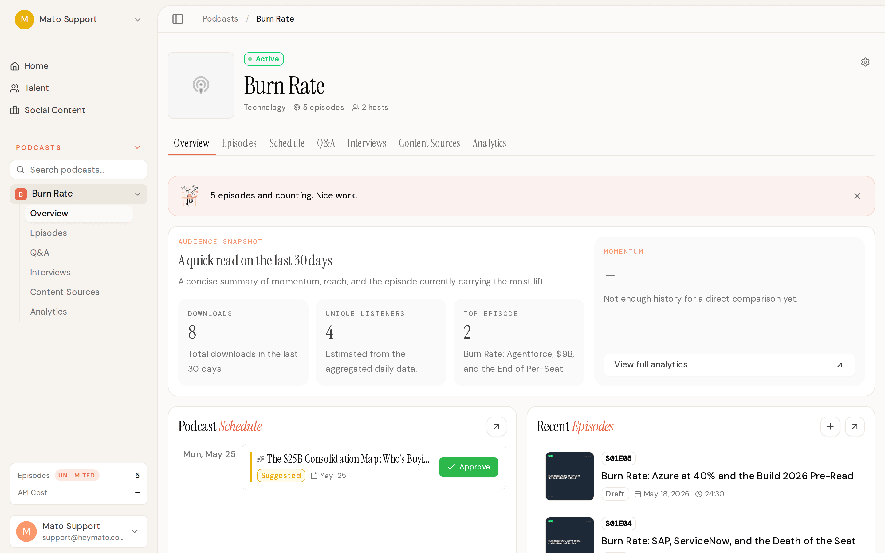 Podcast overview with the redesigned generation flow