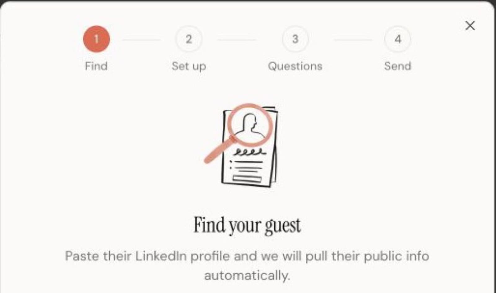 Mato live-interview setup showing the Find, Set up, Questions, and Send workflow