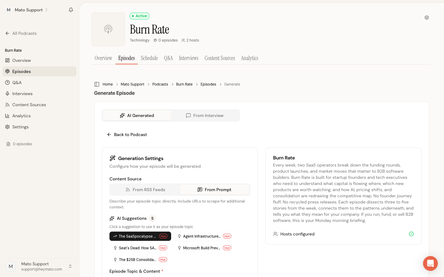 Generate form in From Prompt mode with a suggestion pre-filled and AI suggestions visible