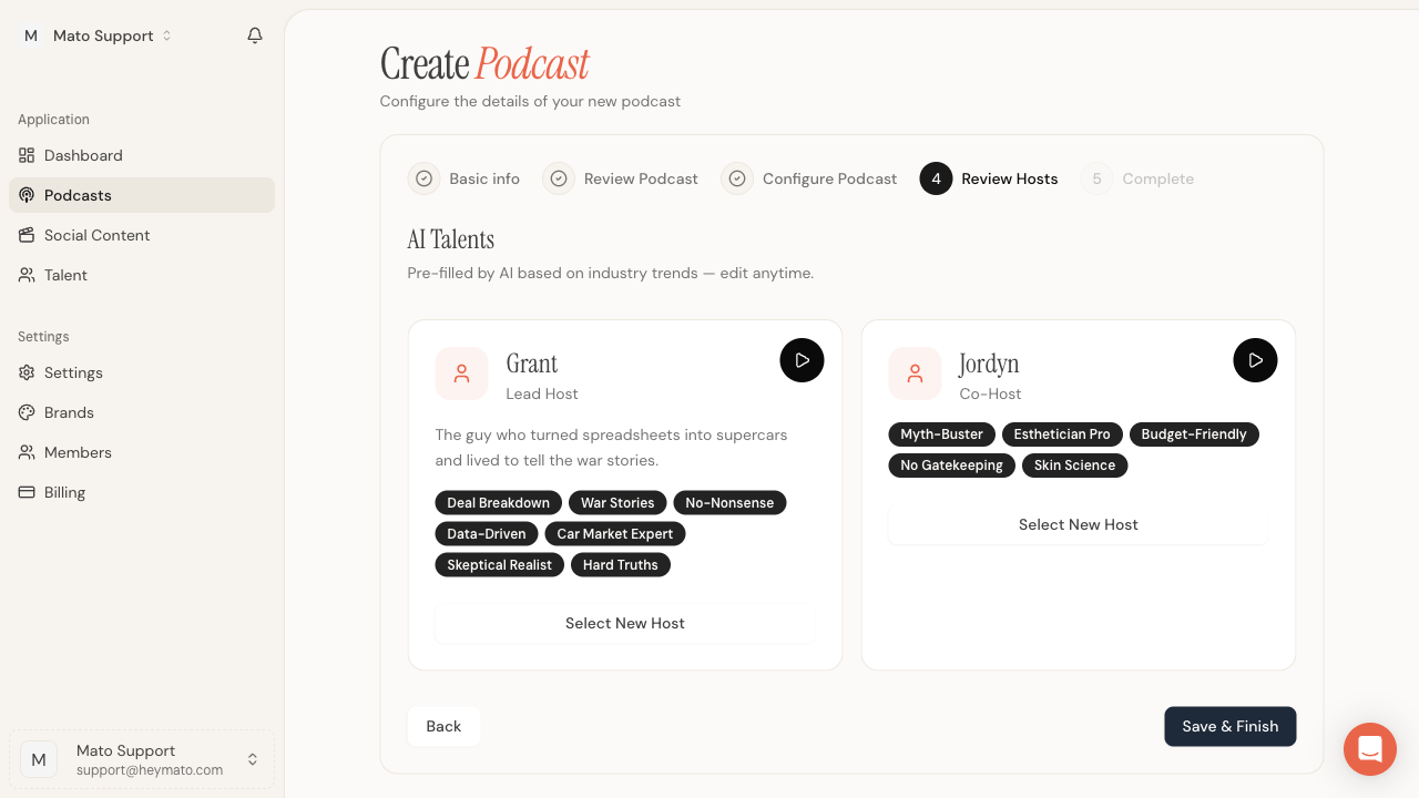 Step 4: AI-generated hosts with personality tags