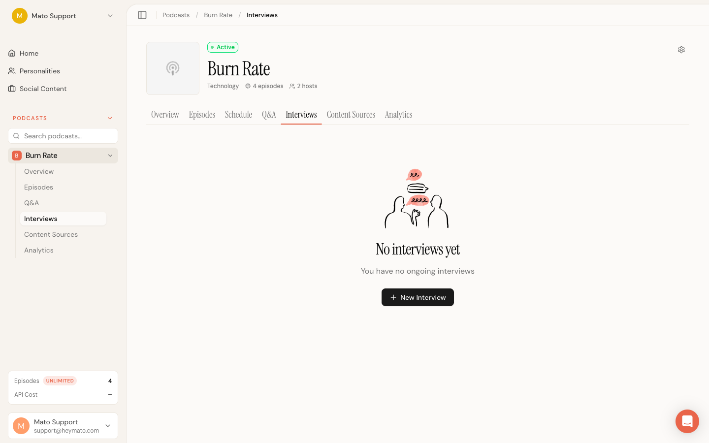 Interviews page with the New interview button