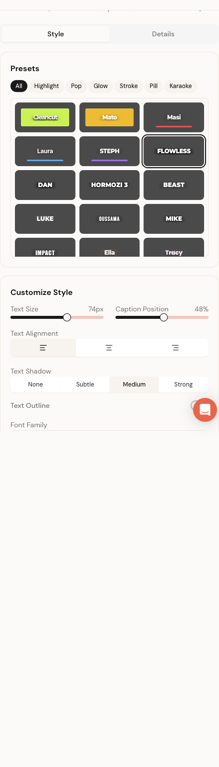 Integrated clip editor with preview and style panel