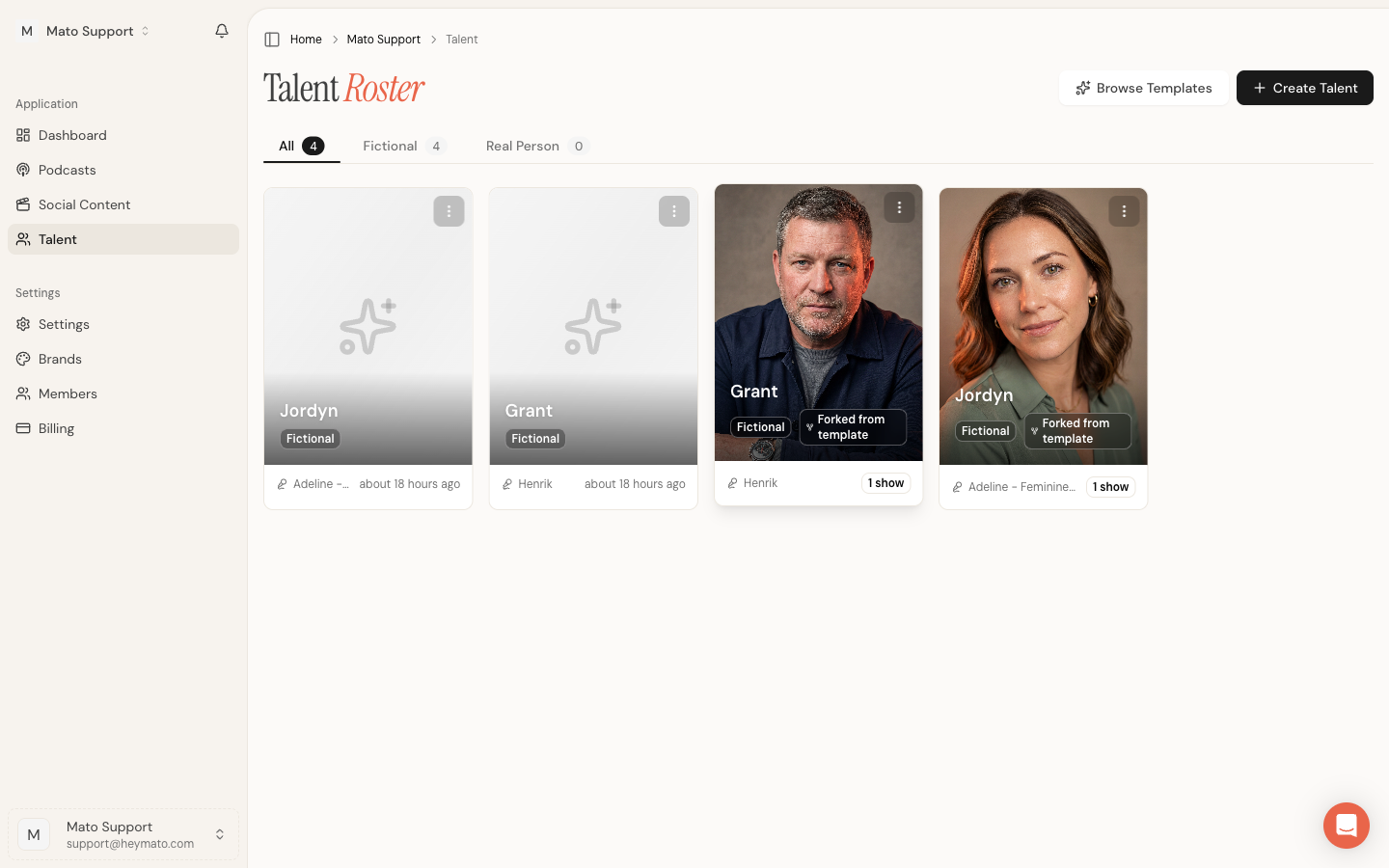 Talent roster page