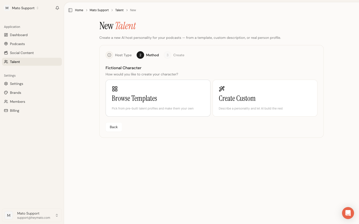 Creation method selection